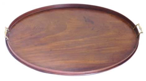 A large 19thC mahogany oval galleried tray, with two brass handles, 82cm wide.