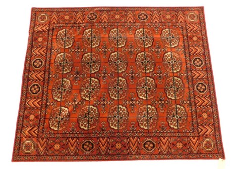 A European machine woven Turkoman style shallow pile rug or wall hanging, 132cm x 159cm.