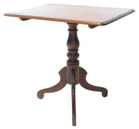 A 19thC mahogany occasional table, the rectangular top with a moulded edge, above a turned column, a tripod base, 75cm wide.