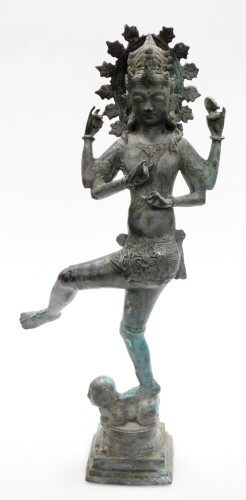 A hollow cast spelter figure of Shirva, two-colour green patination, 62cm high.