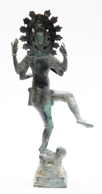 A hollow cast spelter figure of Shirva, two-colour green patination, 62cm high. - 3