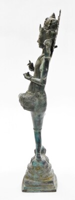 A hollow cast spelter figure of Shirva, two-colour green patination, 62cm high. - 4