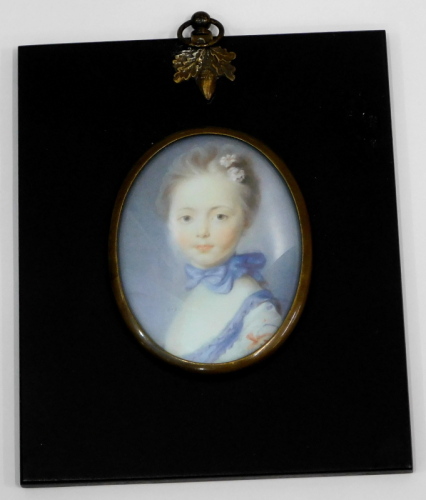 A colour print portrait minature, 14cm x 12cm inc. frame.