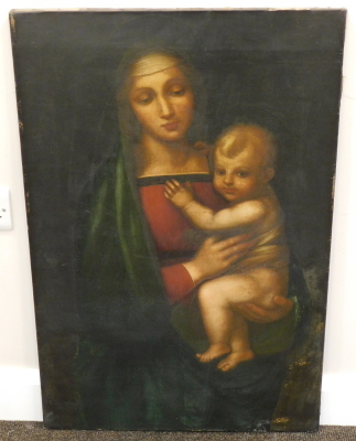 Italian School. Virgin and child, oil on canvas, indistinctly titled verso, 86cm x 58cm. - 2