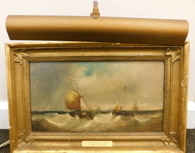 E.J. Walters (19thC School). Dutch fishing boats in a breeze, oil on canvas, signed, attributed to the mount, circa. 1850, 24cm x 44cm. - 2