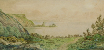 F. Walters (19thC). Anstey Cove, Torquay, watercolour, signed and titled, 24cm x 49cm.