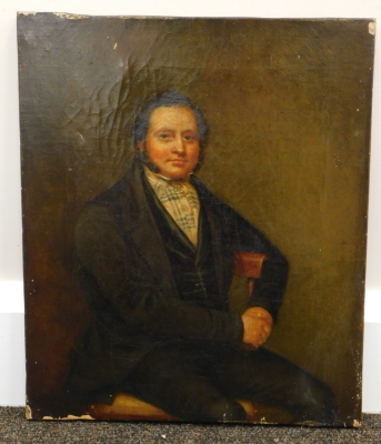 19thC School. Portrait of a seated gentleman, oil on canvas, 35.5cm x 30cm. - 2