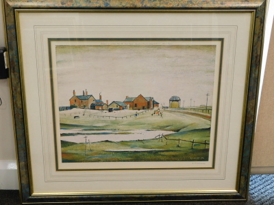 Laurence Stephen Lowry (1887-1976). The Farm, artist signed limited edition print, 1974 Venture prints with KBD blind stamp, 41cm x 48cm. - 2