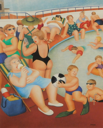 Beryl Cook (1926-2008). Bathers at the pool, Alexander Gallery, artist signed print DDK blind stamp, signed to the mount, 49cm x 38cm.