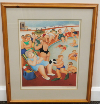 Beryl Cook (1926-2008). Bathers at the pool, Alexander Gallery, artist signed print DDK blind stamp, signed to the mount, 49cm x 38cm. - 2