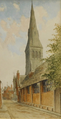 Albert Henry Findley (1880-1975). Old Town Hall, St. Martin's Church, Leicester, watercolour, signed and titled, 31cm x 16cm.