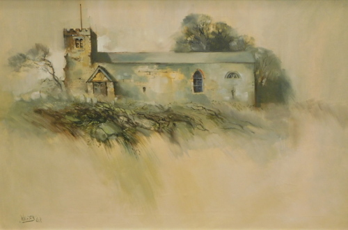 David Weston (1935-2011). Church, oil on canvas, signed and dated (19)69, 50cm x 75cm.