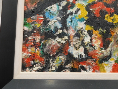 Dorothy Lee Roberts (20thC). Abstract portrait, oil on board, signed and dated (20)03, 19cm x 26cm. - 3