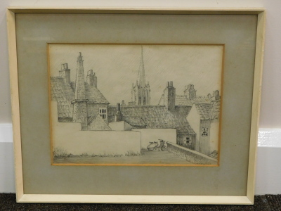 Joan Lewis. Louth from the car park Aswell Street, 1971, pencil, 18cm x 26cm. Usher Gallery label verso. - 2