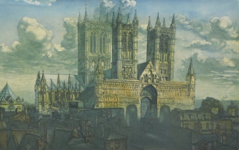 Gordon Miles (b.1947). Lincoln Cathedral, artist signed limited edition etching, no. 84/150, signed, titled and numbered to the mount, 43cm x 67cm.