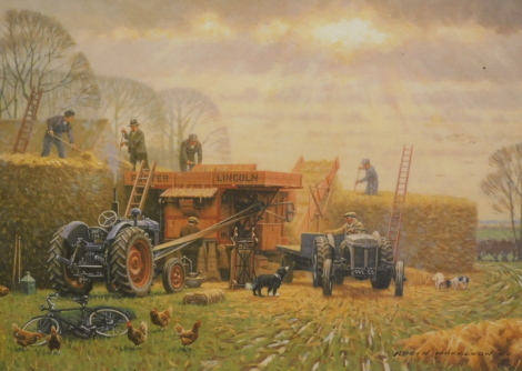 Robin Wheeldon (b.1945). Winter threshing, artist signed limited edition print, 321/750, signed and numbered to the mount, 30cm x 42cm.