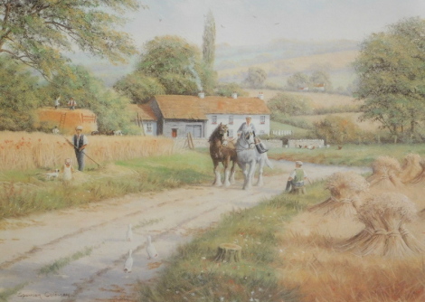 After Martin Spencer Coleman. Working horses - rural scene, coloured print, 40cm x 50cm.