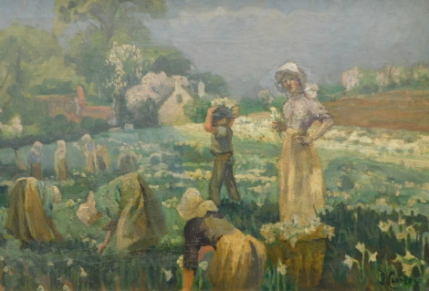 Newlyn School. Flower Picker, oil on canvas, indistinctly signed, 39cm x 60cm Artist label verso - 12 Jubilee Place, Chelsea, Allied Artists' Association, Dicksee and Co. Liverpool 1911.