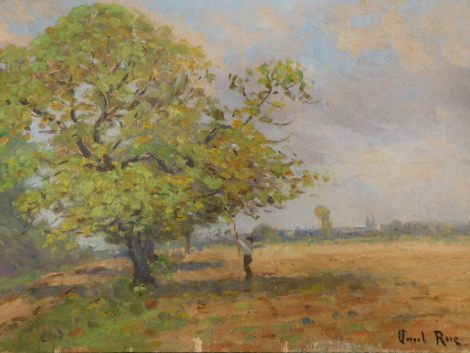 Paul Rue (1866-1943). Rural landscape, oil on canvas, signed and dated, 19cm x 26.5cm.