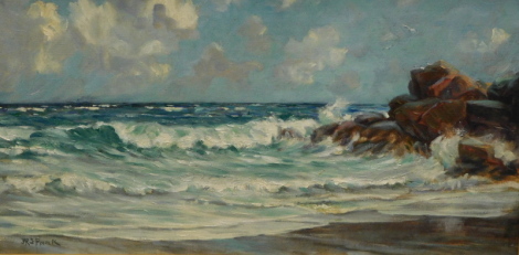 JRS Fank (20thC School). Rough seas with clouds gathering, oil on canvas, signed, 30cm x 55cm.