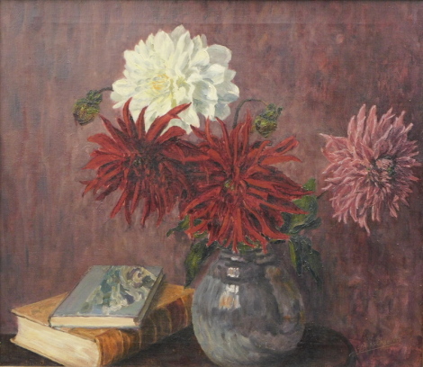 After Boschart (20thC). Still life dahlias, signed, attributed and dated 1930 to the back, 51cm x 55cm.