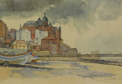 James V Horton. Cromer Beach and Pier, watercolour, signed, titled and dated (19)86, 25cm x 36.5cm