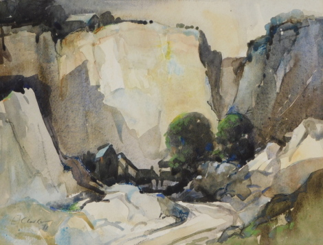 E. Clark (fl.1971). Derbyshire quarry, watercolour, signed and dated (19)71, 29cm x 38cm.