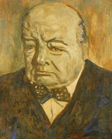 20thC School. Winston Churchill - head and shoulders portrait, oil on board, 59cm x 49cm.