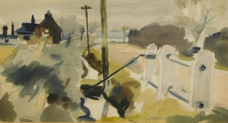 Donald Bosher (1912-1977). Village street scene, watercolour, signed, 29cm x 53cm.