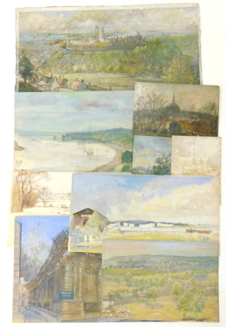 Anthony Kerr (20thC). Richmond from the North, oil on board, signed, titled and dated 1956, 15.5cm x 23cm and seven other works by the same artist (8).