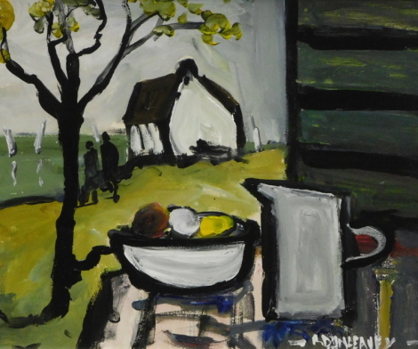 Robert Dunleavy (c.1970). Still life, acrylic on board, signed, 30cm x 34cm.