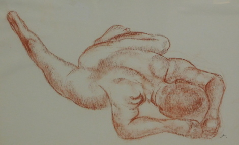 John MacNeill. L'homme, portrait of a nude male laying face down, pastel/conte, signed, 34cm x 50cm.