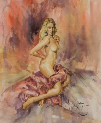 Gordon King (b.1939). Female nude, watercolour, signed, 55cm x 48cm.