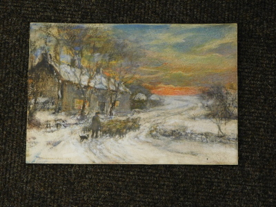 Rowland Henry Hill (1873-1952). Winter scene - Shepherd with sheep, watercolour, signed and dated 1937, 19cm x 28cm. - 2