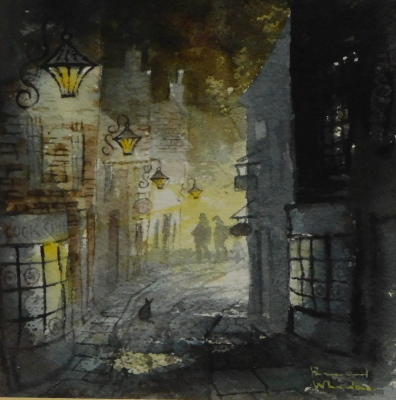 Bernard Wheadon (20thC). Church Street, Whitby, watercolour, signed and titled verso, 14cm x 14cm.