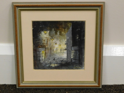 Bernard Wheadon (20thC). Church Street, Whitby, watercolour, signed and titled verso, 14cm x 14cm. - 2