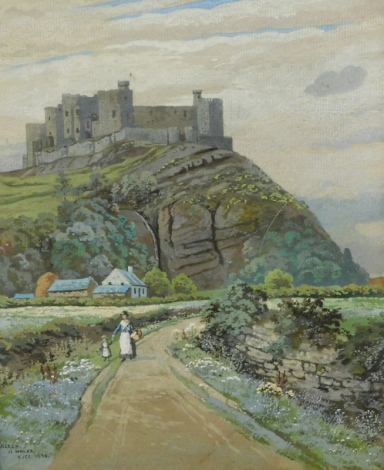 E J C C (fl. 1986). Harlech Castle, North Wales, watercolour, titled and initialled, dated 1896, 26cm x 19cm.