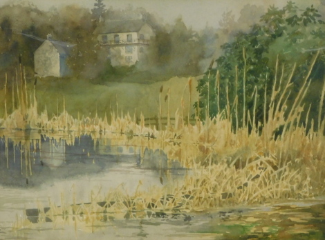 20thC English School. Marsh before house, watercolour, unsigned, 36cm x 51cm.