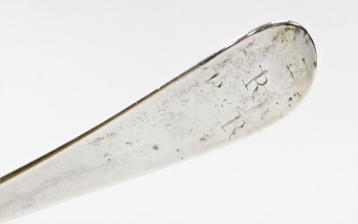 A George III silver Fiddle pattern table spoon, with initials RPR, makers stamp HB Chester, 2½ oz. - 2