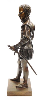 After Baron Francois-Joseph Bosio (French, 1768-1845). King Henry IV Enfant, the brown patinated bronze figure cast as a young boy with one hand resting on the hilt of his sword, the rectangular base incised "Baron Bosio", 47cm high. - 2