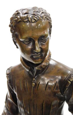 After Baron Francois-Joseph Bosio (French, 1768-1845). King Henry IV Enfant, the brown patinated bronze figure cast as a young boy with one hand resting on the hilt of his sword, the rectangular base incised "Baron Bosio", 47cm high. - 5