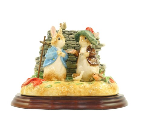 A Border Fine Arts pottery figure group modeled as Tale of Benjamin Bunny, Beatrix Potter Classics, A3945., limited edition 698/1250, printed mark, with mismatched certificate.