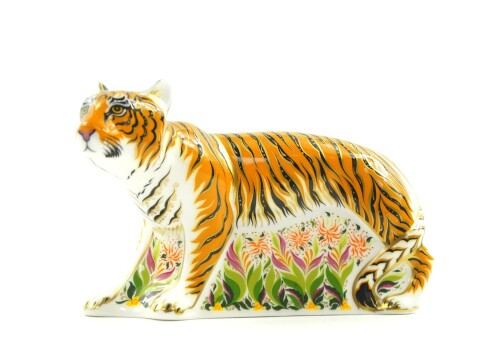 A Royal Crown Derby porcelain paperweight modelled as a Sumatran Tiger, boxed.