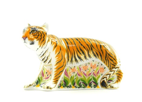 A Royal Crown Derby porcelain paperweight modelled as a Sumatran Tiger, boxed.