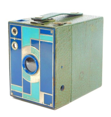 An Eastman Kodak Blue Beau Brownie camera, with a Doublet lens, cased.