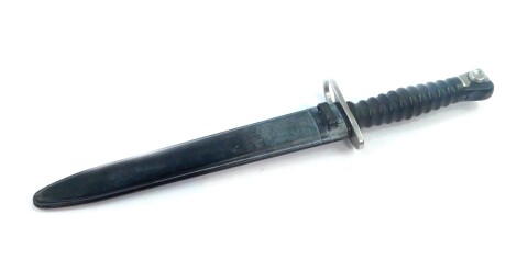 A Swiss Army 1957 model bayonet and scabbard, by Waffenfabrik Neuhausen., 37cm wide.