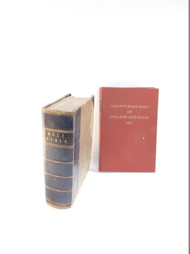 Books: The Imperial Family Bible, containing the old and new testaments, half Morocco, published by Blackie and Son, Queen Street, Glasgow, together with Ogilby's Road Maps of England and Wales, published by Osprey Publications Limited, Reading 1971. (2)