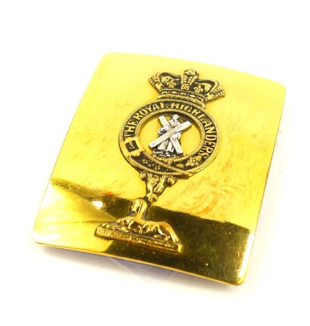 A Royal Highlanders brass and silver plated belt plate, 8.5cm high, 7cm wide.