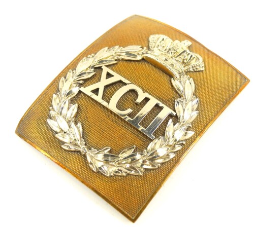 A XCII Scottish Highlanders brass and silver plate belt plate, 10cm high, 8cm wide.