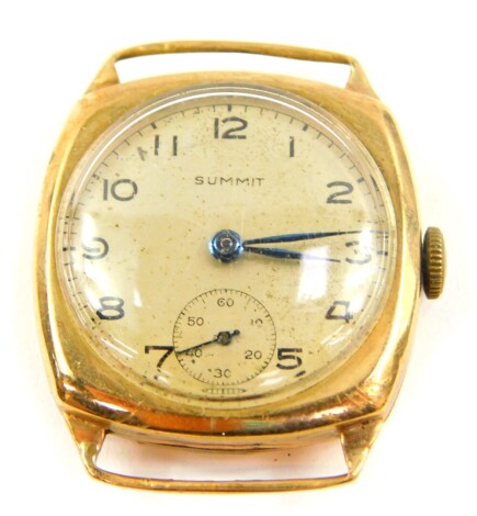 A Summit 9ct gold cased gentleman's wristwatch, circular champagne dial bearing Arabic numerals, subsidiary seconds dial, case back presentation engraved.